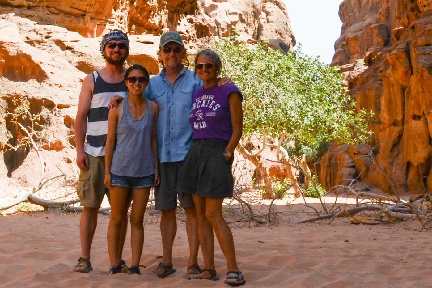 David in Wadi Rum, Jordan with Ben, Li, and Melinda